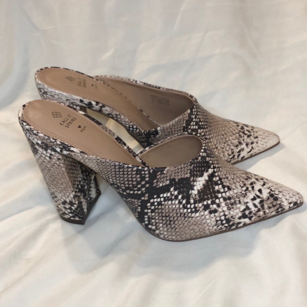 Spring Snake Skin Print Heeled Mules Size 8 - Picture 3 of 6
